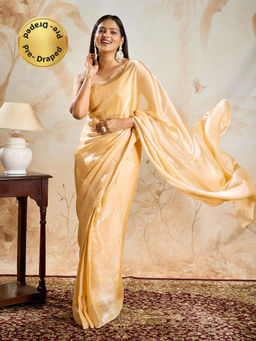 Teejh - Jyoshita Golden Pre-Draped Saree with Unstitched Blouse