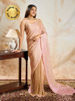 Teejh - Ravanya Pastel Pink Pre-Draped Saree with Unstitched Blouse