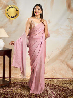 Teejh - Aarjavi Onion Pink Pre-Draped Saree with Unstitched Blouse
