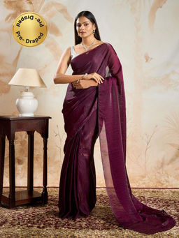 Teejh - Veditha Wine Pre-Draped Saree with Unstitched Blouse