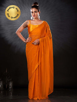 Tikhi Imli - Ready To Wear Orange Polyester Saree with Unstitched Blouse