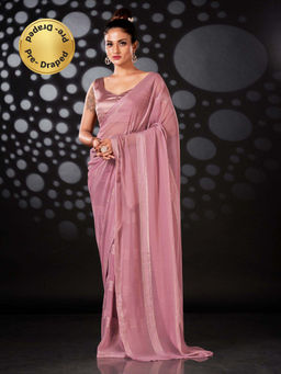 Tikhi Imli - Ready To Wear Pink Striped Polyester Saree with Unstitched Blouse