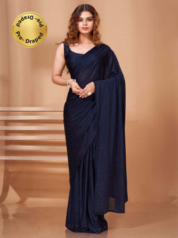 Tikhi Imli - Ready To Wear Navy Blue Embellished Lycra Saree with Unstitched Blouse