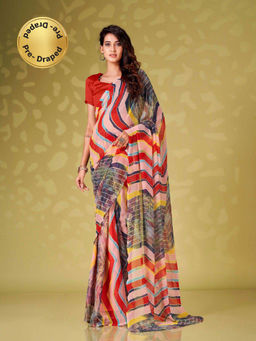 Tikhi Imli - Ready to Wear Multi-Color Leheriya Striped Saree with Unstitched Blouse