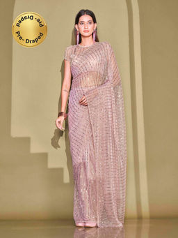 Tikhi Imli - Ready To Wear Pink Foil Embellished Saree with Unstitched Blouse