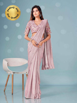 Tikhi Imli - Ready To Wear Lavender Lycra Saree with Net Embellished Unstitched Blouse