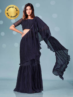 Tikhi Imli - Ready To Wear Blue Fancy Solid Saree with Sequins Embroidery with Unstitched Blouse