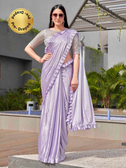 Tikhi Imli - Lavender Coloured Frill Saree with Unstitched Blouse