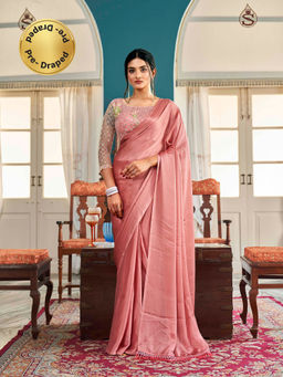 Tikhi Imli - Peach Saree with Sequins Embroidery with Unstitched Blouse