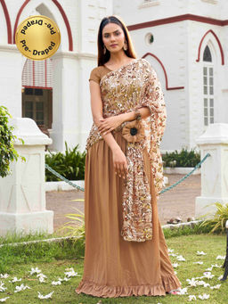Tikhi Imli - Ready To Wear Beige Sequin Embroidered Saree with Unstitched Blouse