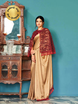 Tikhi Imli - Beige Color Satin Saree and Sequence Embroidery Net Cape and Unstitched Blouse