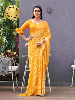 Tikhi Imli - Ready To Wear Yellow Striped Saree with Unstitched Blouse