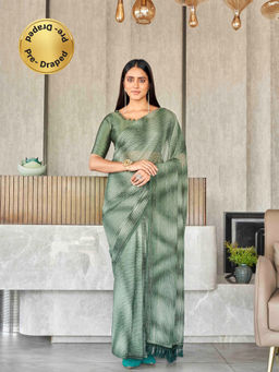 Tikhi Imli - Ready To Wear Green Stripes Saree with Unstitched Blouse