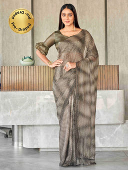 Tikhi Imli - Ready To Wear Brown Stripes Saree with Unstitched Blouse