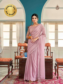 Tikhi Imli - Ready To Wear Pink Color Saree with Sequence Embroidery Net Unstitched Blouse
