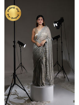 Tikhi Imli - Ready To Wear Grey Embellished Lycra Saree with Unstitched Blouse
