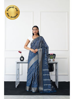 Tikhi Imli - Ready To Wear Blue Printed Saree with Unstitched Blouse