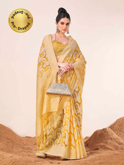 Tikhi Imli - Ready To Wear Yellow Woven Saree with Unstitched Blouse
