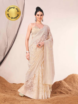 Tikhi Imli - Ready To Wear Beige Woven Saree with Unstitched Blouse