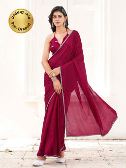 Tikhi Imli - Red Chinon Pre- Draped Saree with Unstitched Blouse