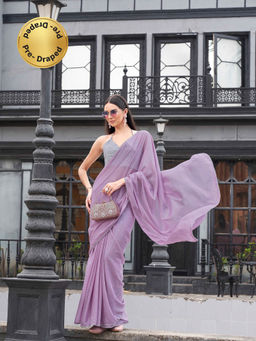 Tikhi Imli - Ready To Wear Lavender Colored Chinon Saree with Unstitched Blouse