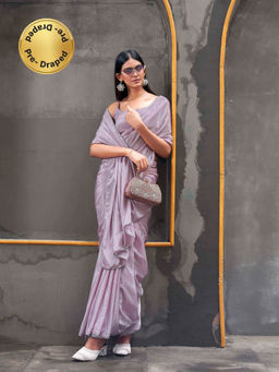 Tikhi Imli - Ready To Wear Mauve Colored Chinon Saree with Unstitched Blouse