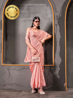 Tikhi Imli - Ready To Wear Peach Colored Chinon Saree with Unstitched Blouse
