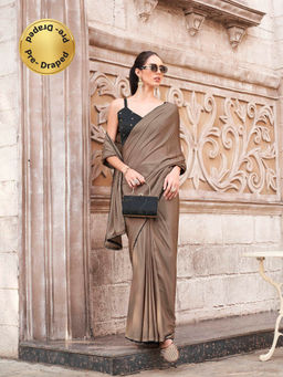 Tikhi Imli - Ready To Wear Brown Colored Saree with Unstitched Blouse
