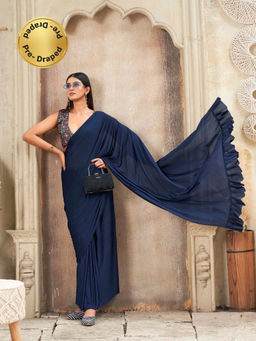 Tikhi Imli - Ready To Wear Navy Blue Colored Designer Saree with Unstitched Blouse