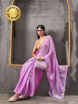 Tikhi Imli - Ready To Wear Pink and Blue Two Tone Shimmer Chiffon Saree with Unstitched Blouse