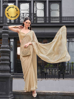 Tikhi Imli - Ready To Wear Beige Colored Jimmy Choo Saree with Unstitched Blouse