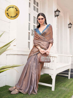 Tikhi Imli - Ready To Wear Two Tone Blue and Copper Colored Jimmy Choo Saree with Unstitched Blouse
