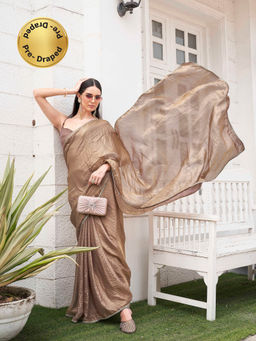 Tikhi Imli - Ready To Wear Two Tone Camel Brown Colored Jimmy Choo Saree with Unstitched Blouse