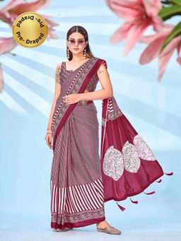 Tikhi Imli - Maroon Printed Saree with Unstitched Blouse