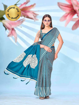 Tikhi Imli - Blue Printed Saree with Unstitched Blouse
