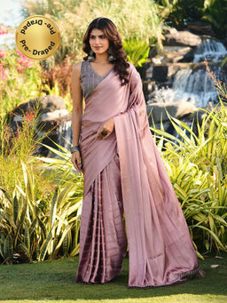 Tikhi Imli - Pink Stripes Pre-Draped Saree with Unstitched Blouse