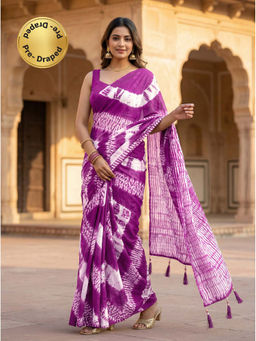 Tikhi Imli - Ready To Wear Magenta Jaipuri Shibori Printed Cotton Saree with Unstitched Blouse