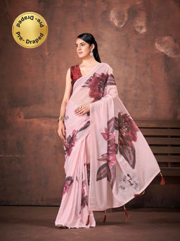 Tikhi Imli - Ready To Wear Pink Celebrity Digital Printed Saree with Unstitched Blouse