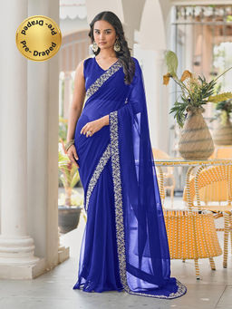 Tikhi Imli - Blue Ready To Wear Saree With Unstitched Blouse
