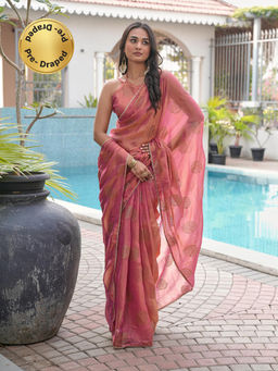 Tikhi Imli - Multi-Color Crozhet Lace Print Ready To Wear Saree With Unstitched Blouse