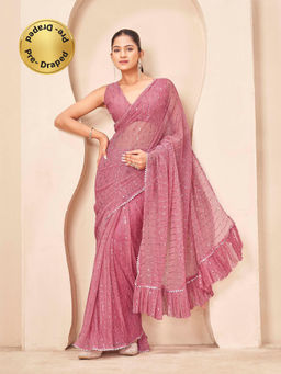 Tikhi Imli - Pink Lycra Ready To Wear Saree With Unstitched Blouse