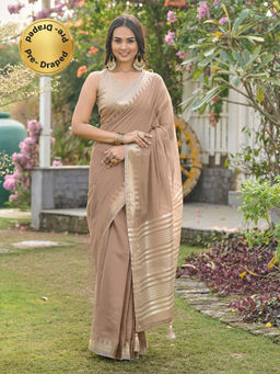 Tikhi Imli - Beige Woven Saree with Unstitched Blouse