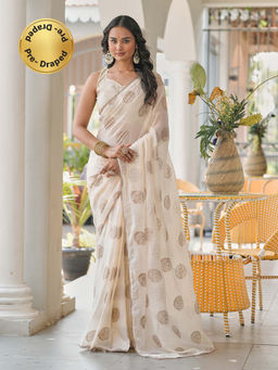 Tikhi Imli - Cream Printed Saree with Unstitched Blouse