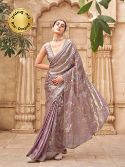 Tikhi Imli - Lavender Printed Saree with Unstitched Blouse