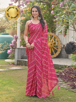 Tikhi Imli - Ready To Wear Pink Colored Lehariya Saree with Unstitched Blouse