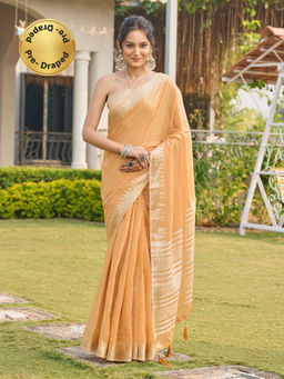 Tikhi Imli - Ready To Wear Peach Colored Cotton Saree with Unstitched Blouse