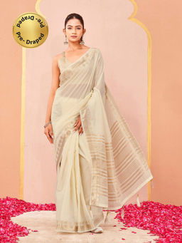 Tikhi Imli - Ready To Wear Cream Color Art Silk Saree with Unstitched Blouse