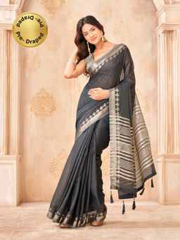 Tikhi Imli - Ready To Wear Grey Color Art Silk Saree with Unstitched Blouse