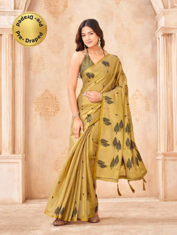 Tikhi Imli - Ready To Wear Gold Colored Shimmer Jute Saree with Unstitched Blouse