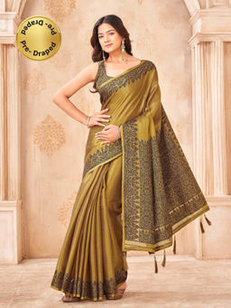 Tikhi Imli - Ready To Wear Gold Colored Shimmer Jute Saree with Unstitched Blouse